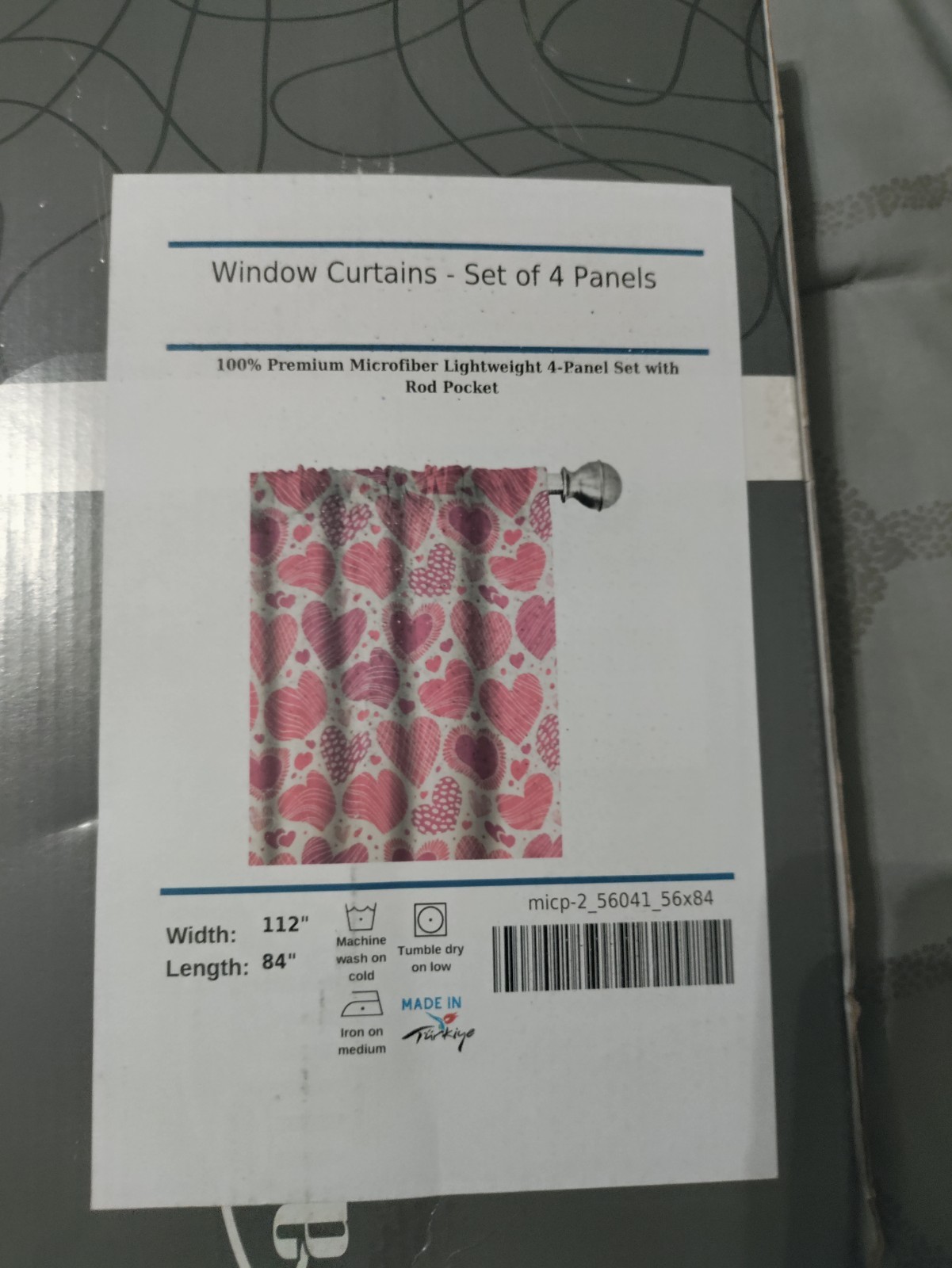 Lightweight Microfiber Rod Pocket Heart Print Curtain Panels Set 4 112×84