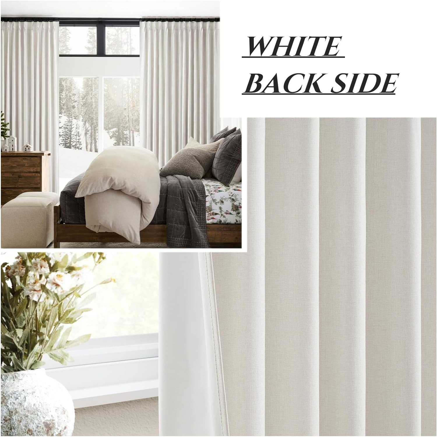 102″ Blackout Curtains, 2 Panels, Pinch Pleated, Beige Ivory, Modern Farmhouse