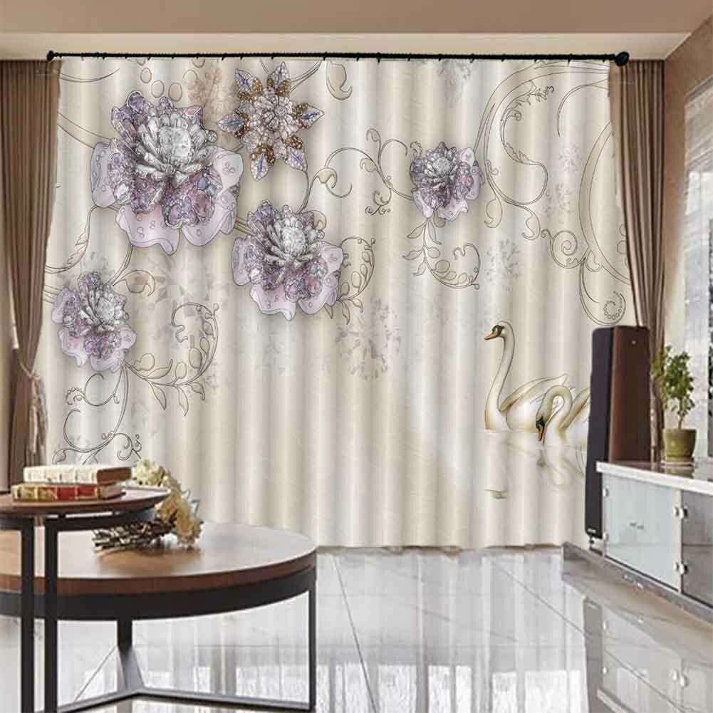 Purple Crystal Flower 3D Curtain Blockout Photo Printing Curtains Drape Fabric
