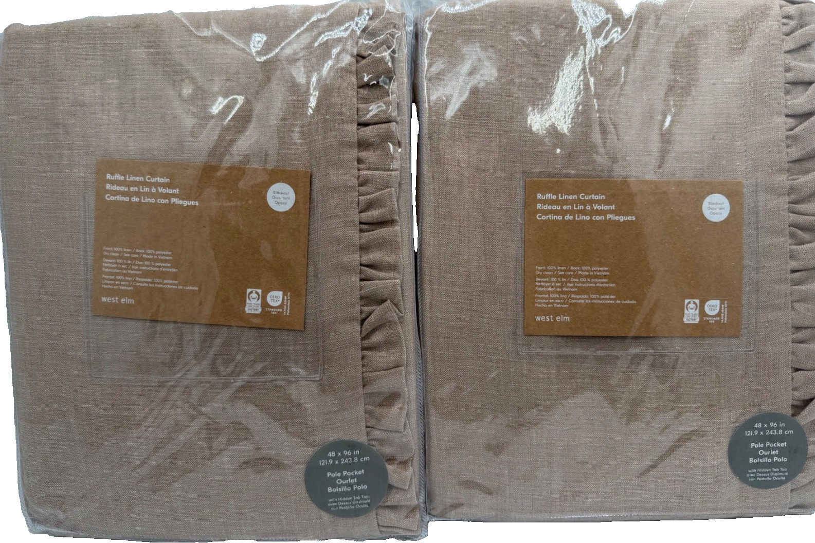 West Elm Ruffle Linen Blackout Drapes 48″ x 96″ Set of 2~Sandstone~