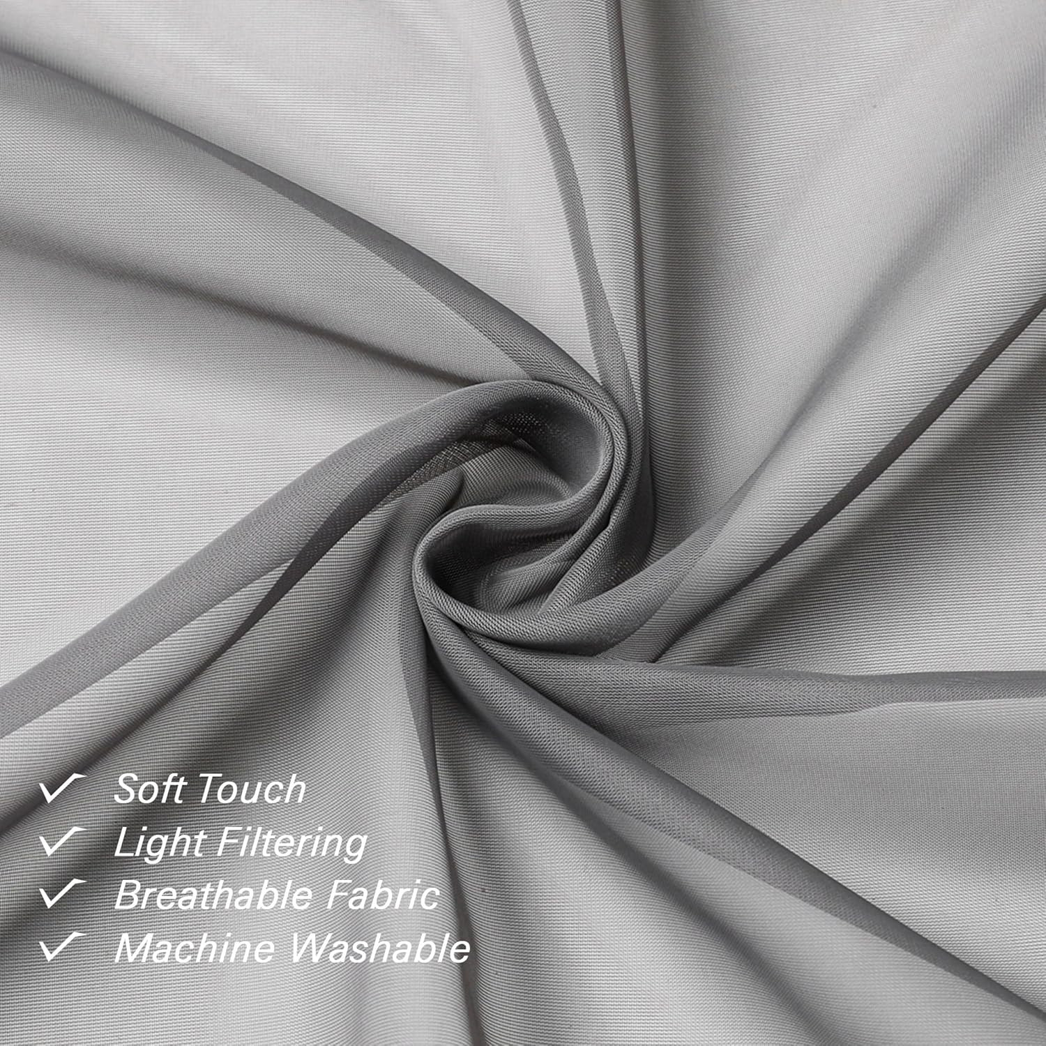 Grey Sheer Curtains 45 Inch Long 2 Panels, Short Voile Drapes for Dinning Small