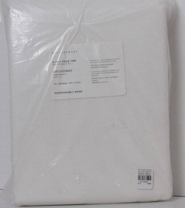 Pottery Barn Broadway Unlined Curtains-Set of 2, 50″ x 108″ Ivory NWT