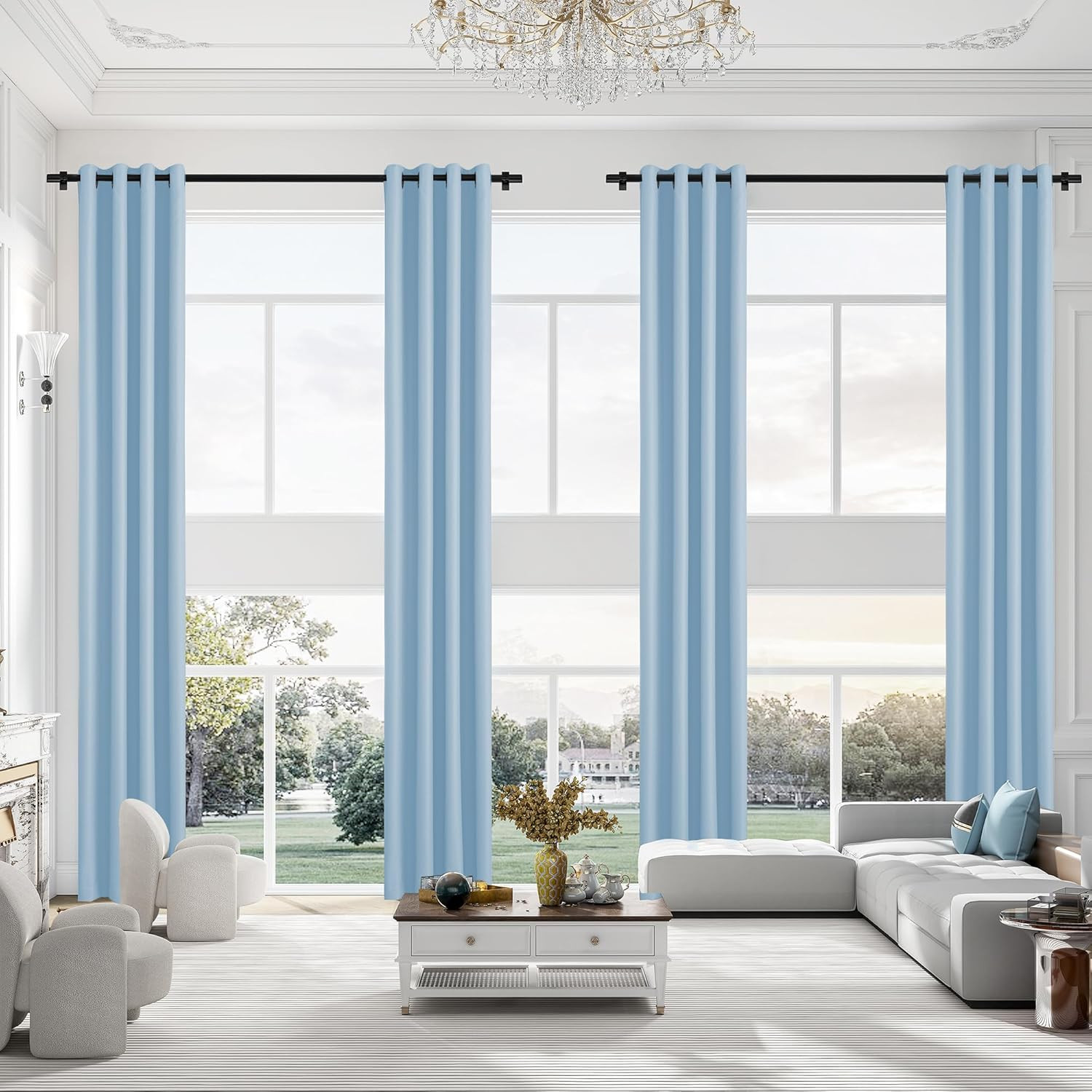 Light Blue Extra Long Blackout Curtains for High Ceilings, 52″x132″ Panel