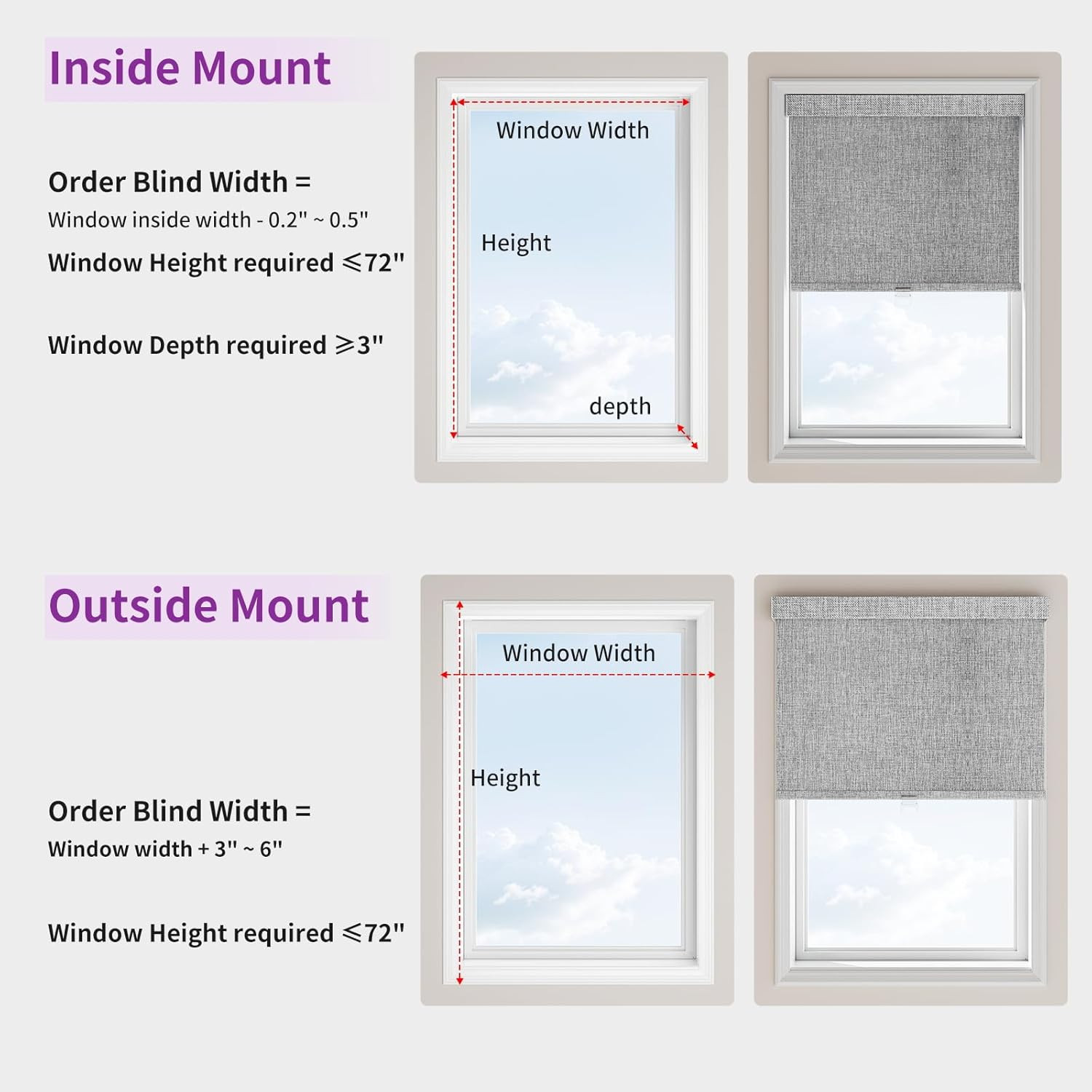 Cordless Blackout Pull-Down Shades with Valance, 22″ W X 72″ H, Linen Beige