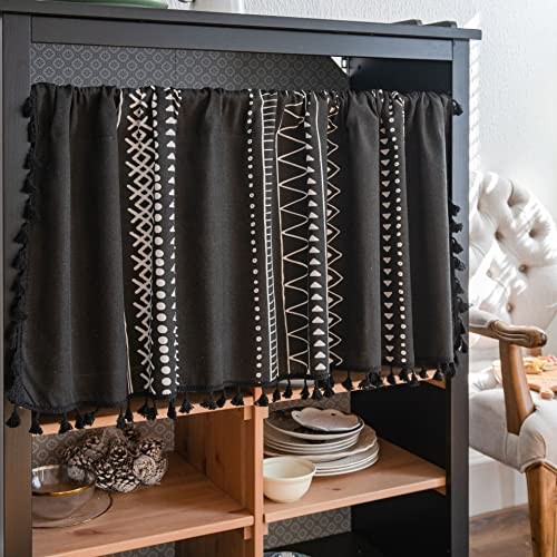 Boho Tassels Kitchen Valances for 18″W x 59″L (Pack of 1) Black