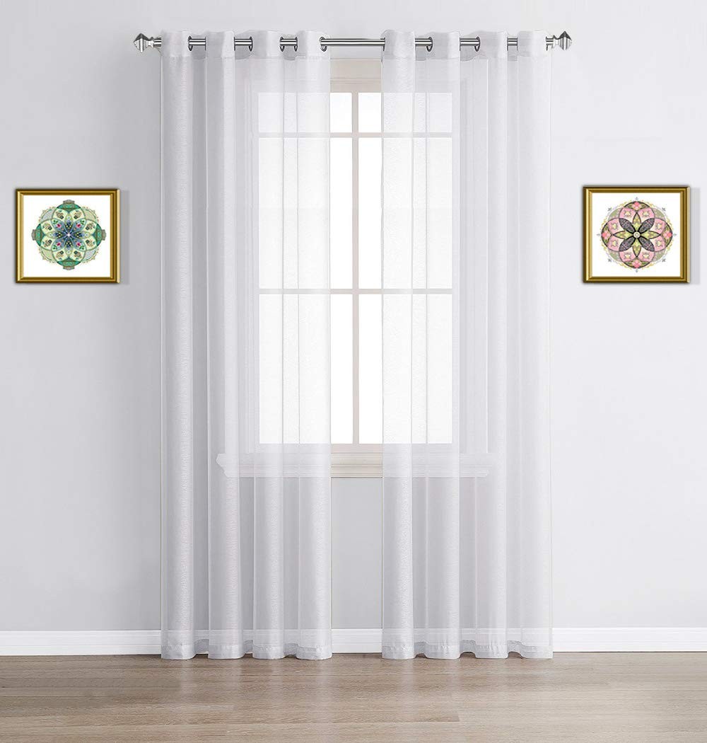 Pair of 2 Longer Size 54″ (Width) x 96″ (Length) Bright White Sheer Window Cu…