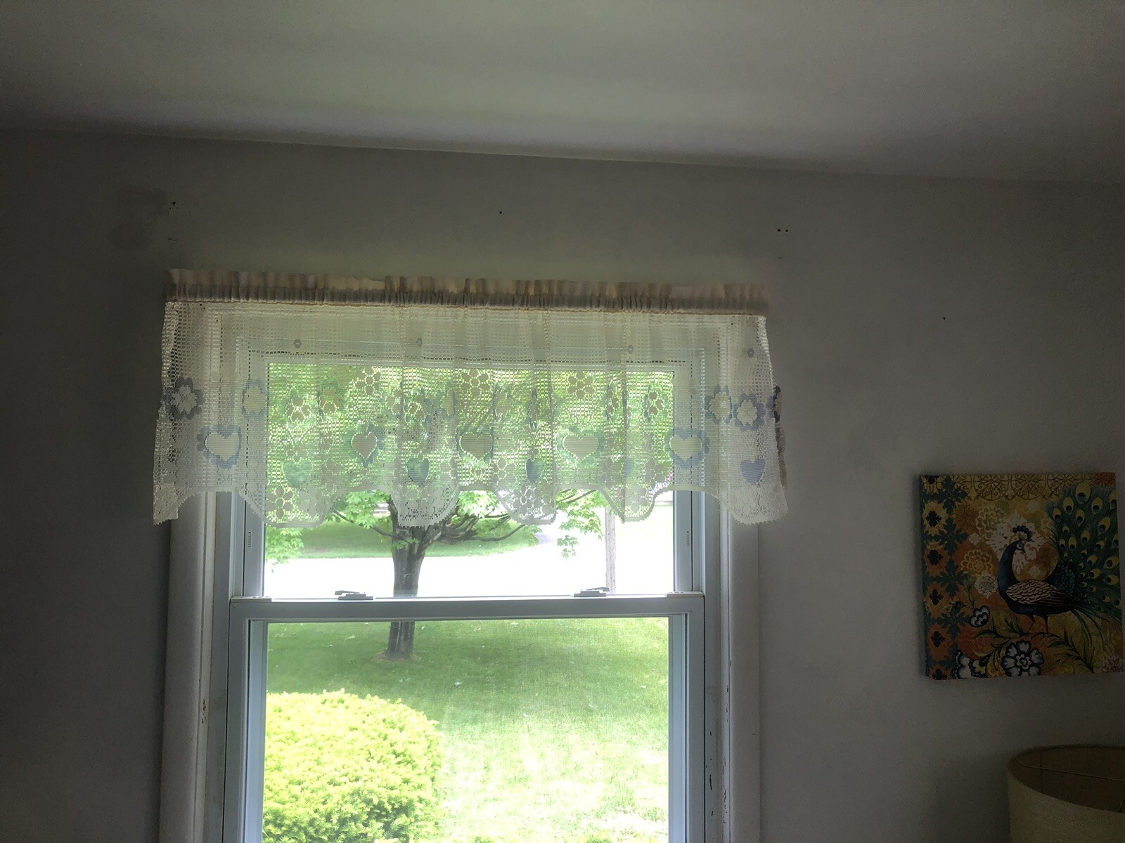 Window Valance Louis Hornick 1990 Ivory Blue Hearts Scalloped Crochet Cottage