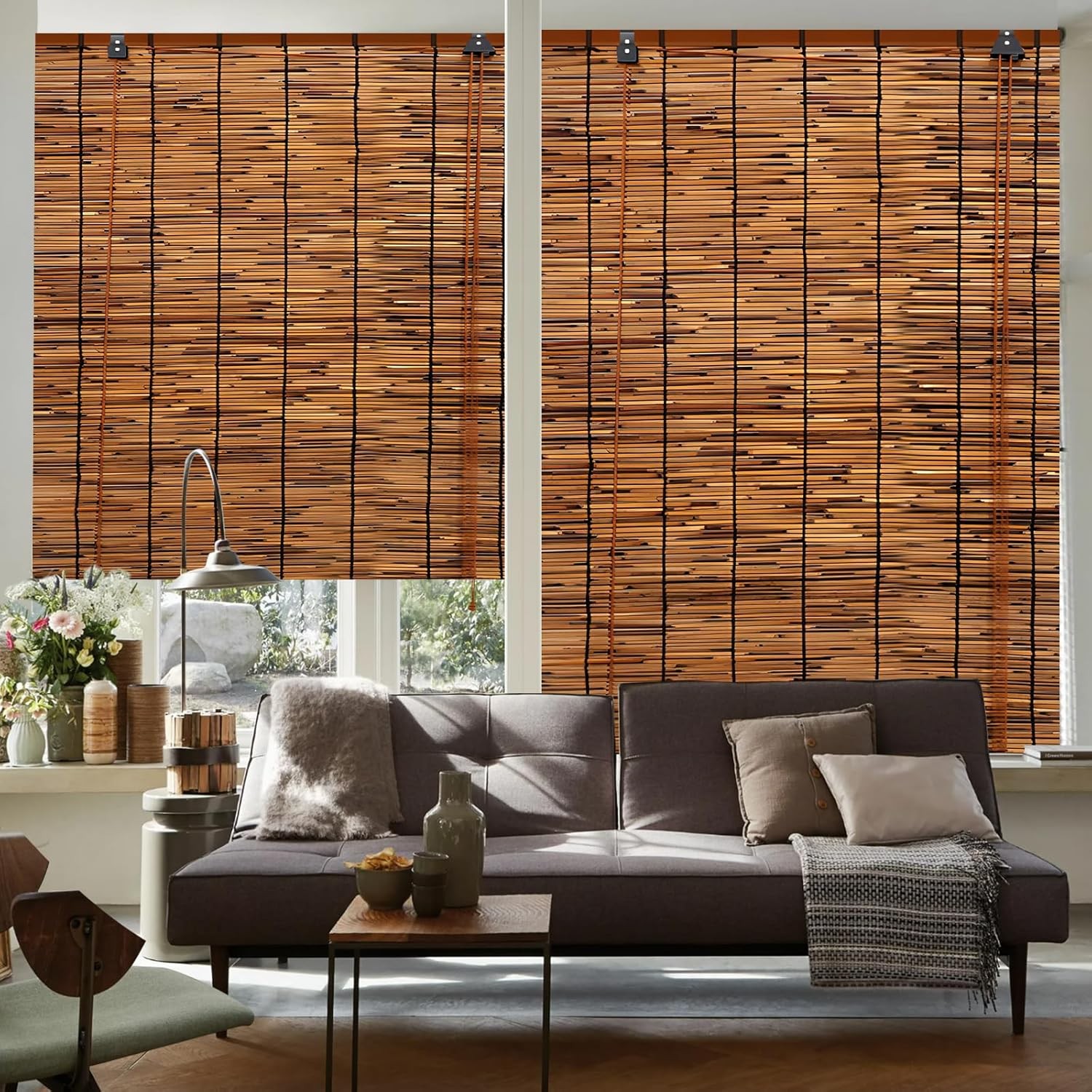 2 Pack Bamboo Reed Roll-Up Blind Shades for Windows, 47″ W x 71″ H Bamboo Shade