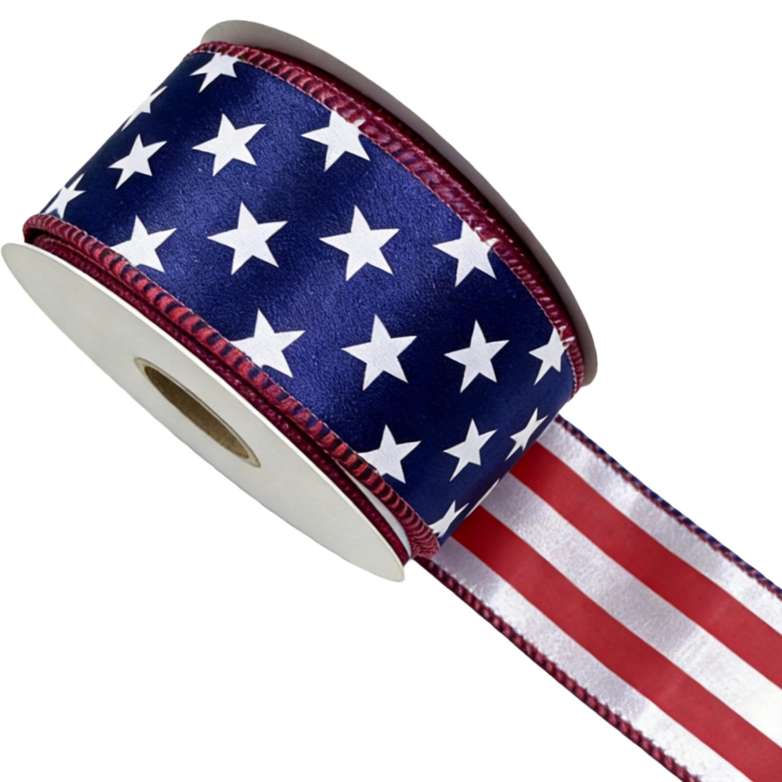 1.5 Inch Reversible American Flag Wired Satin Ribbon, 10 Yards, Navy Stars & …