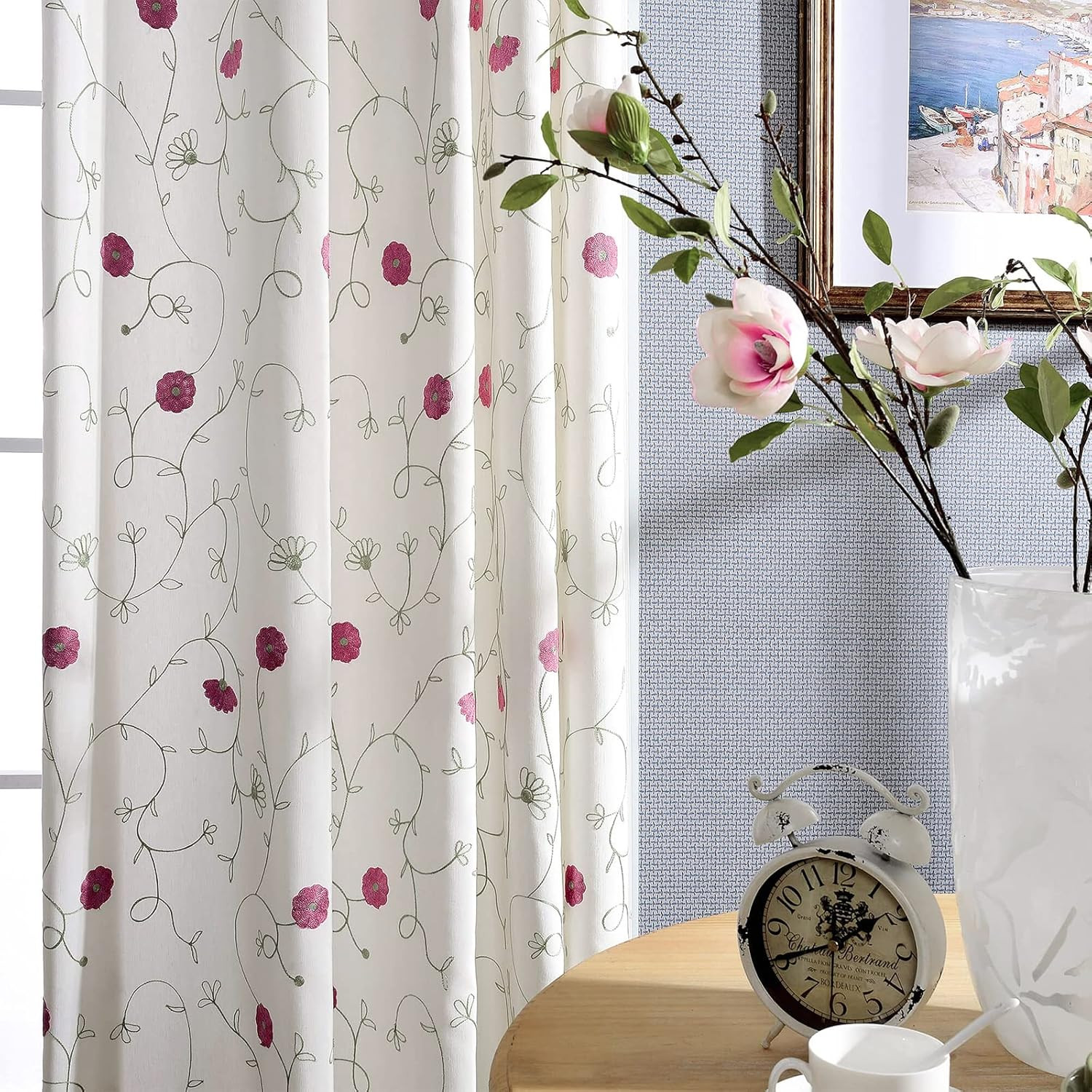 Pink Flower Tie Up Curtains with Matching Drapes for Girls Room