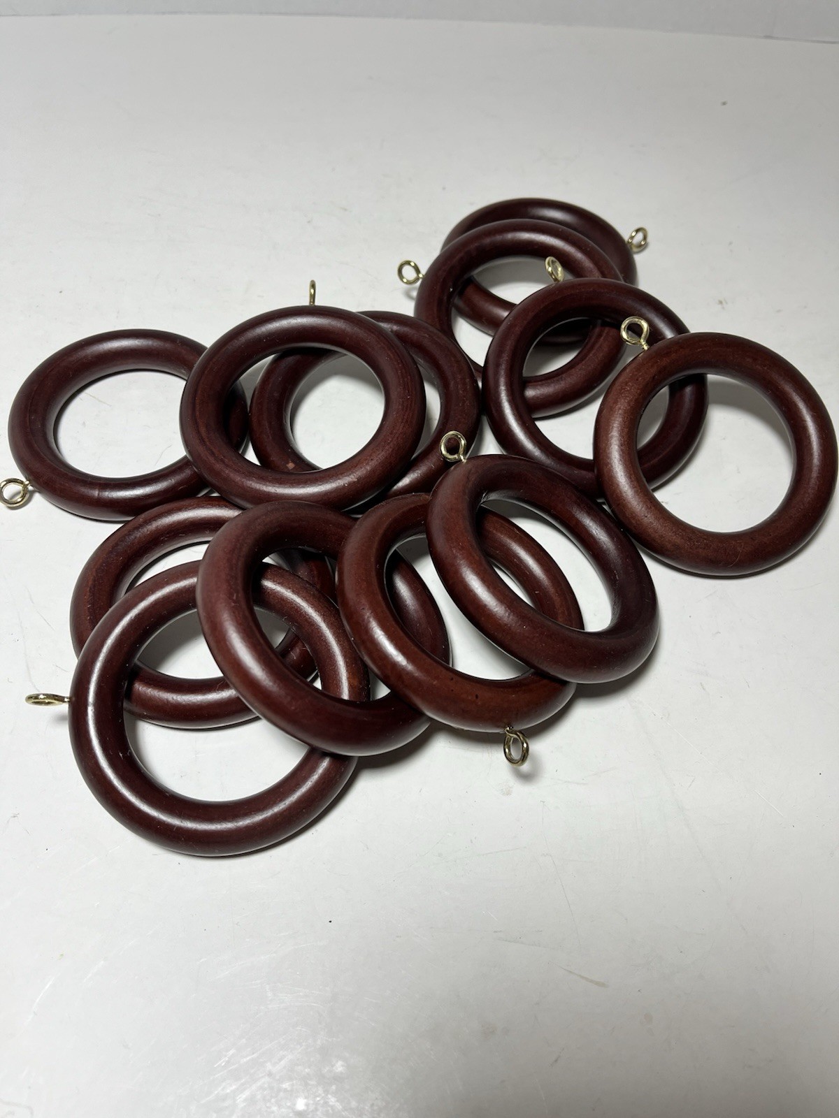 Vintage Wooden Curtain Drapery Round Pole Rings Metal Eyelets Set Of 12