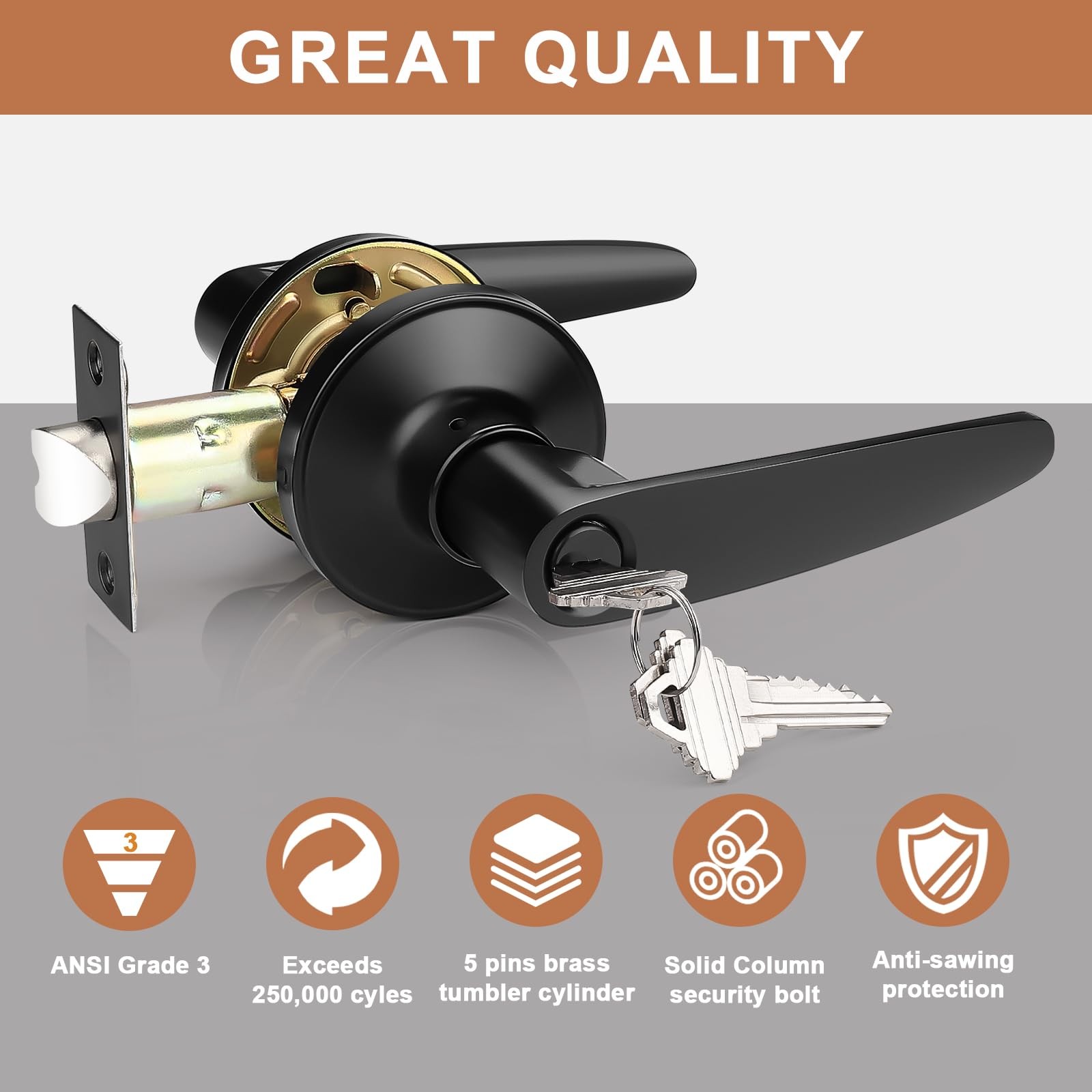Probrico 3 Pack Entrance Door Levers Door Lock In Black Combo Entry Door