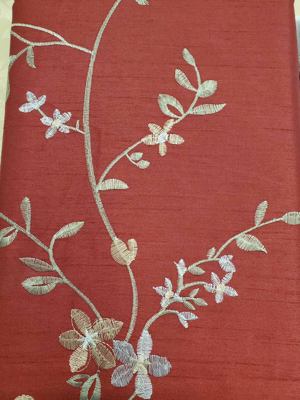 1 Addison Window Curtain Panel 54 by 63 Inch Burgundy Embroidered Faux Silk
