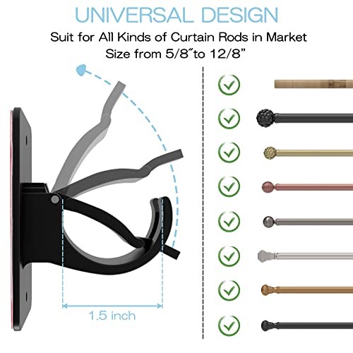 4 Pieces Self Adhesive Curtain Rod Bracket, Universal Plastic 4 Pcs Black