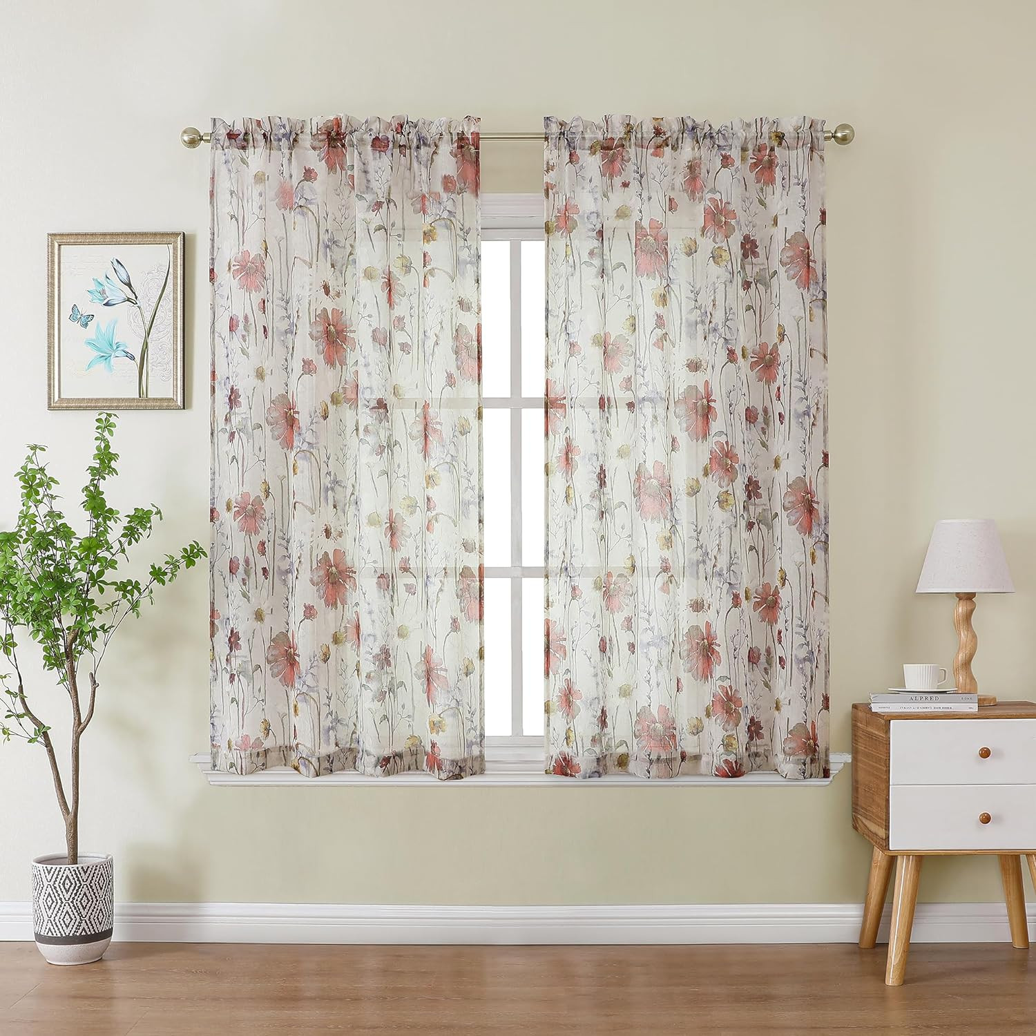 Crushed Kitchen Window Curtains 45 Inches Length 2 Panels, Elegant Farmhouse Pri
