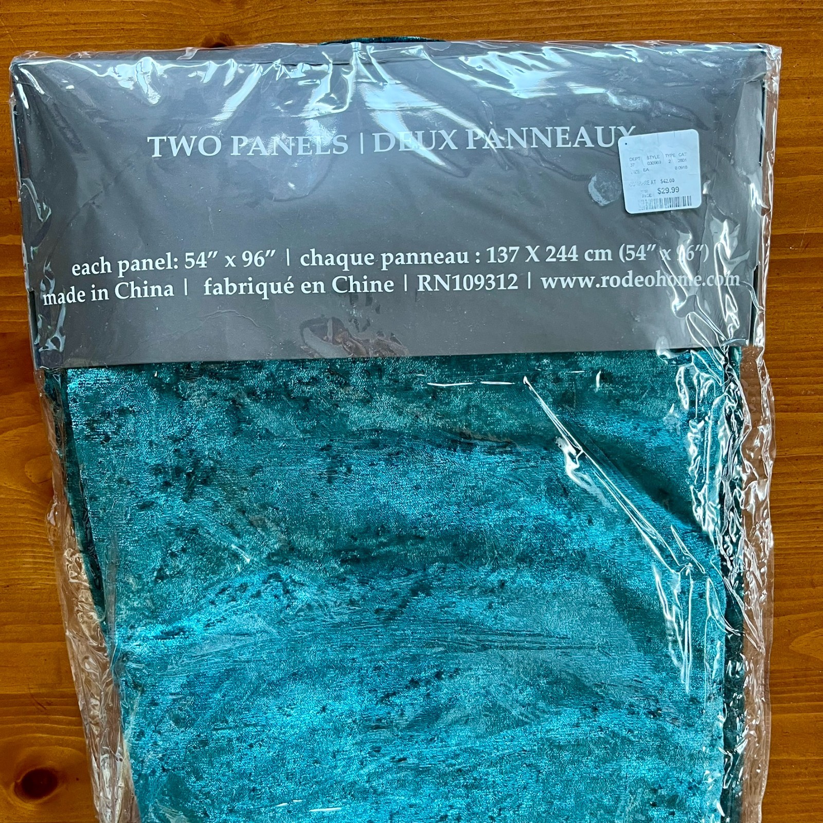 Rodeo Home 54” x 96” Peacock / Turquoise Crushed Velvet Curtain Panels