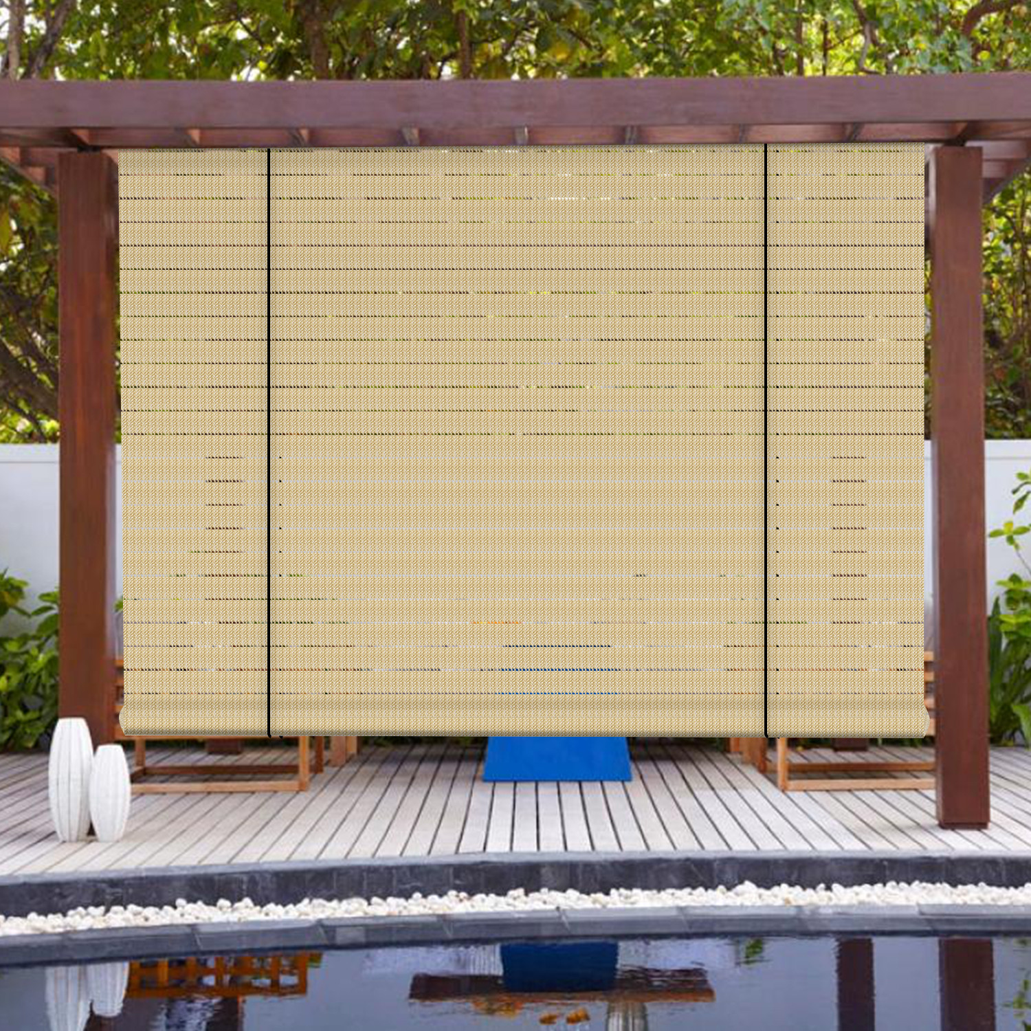 Shades Roll Up Blind Screen Patio Outdoor Deck Gazebo Porch Beige Hollow Out