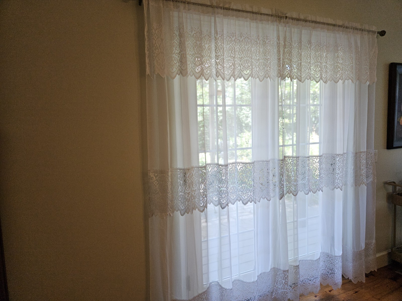 Victorian Sheers & Lace Curtain Panels 55×84 White 18″ Valance Set of 2 – LOVELY