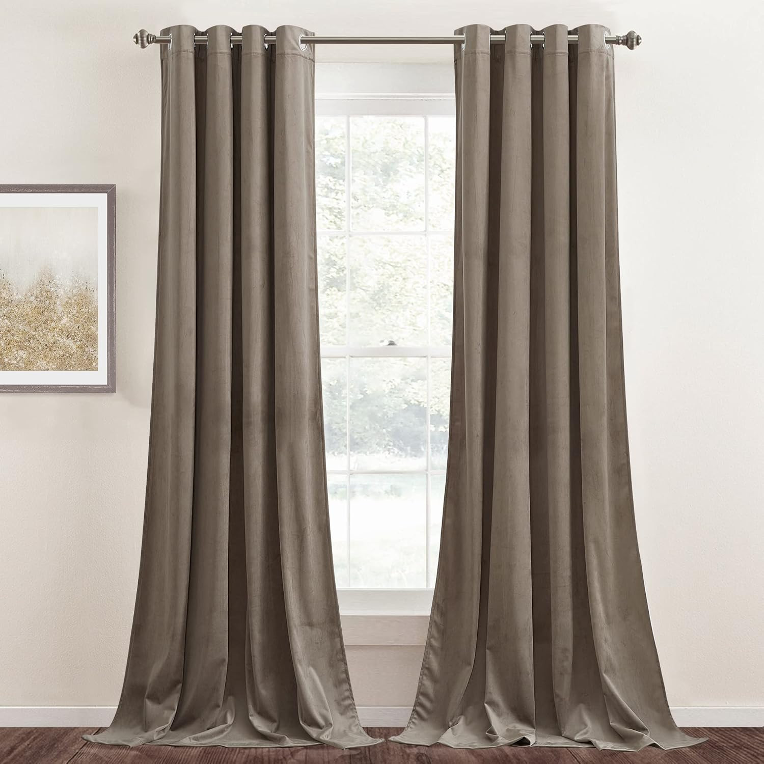 Taupe Velvet Curtains 108 Inches – Extra Long Blackout Sliding Door Curtains Thi