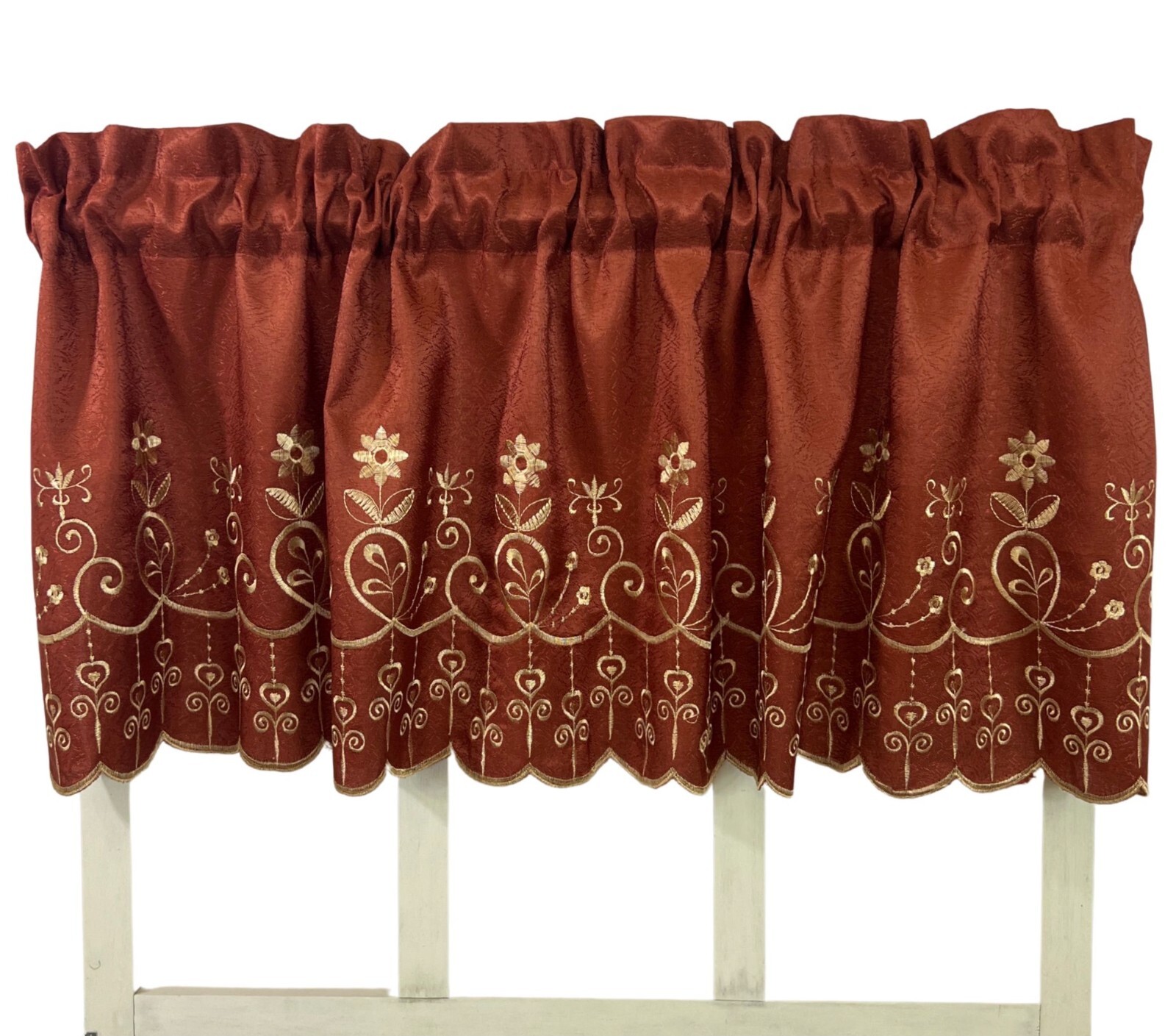 Victoria Classic Aileen Floral Window Valance Cinnamon Gold Embroidery 60″ x 18″