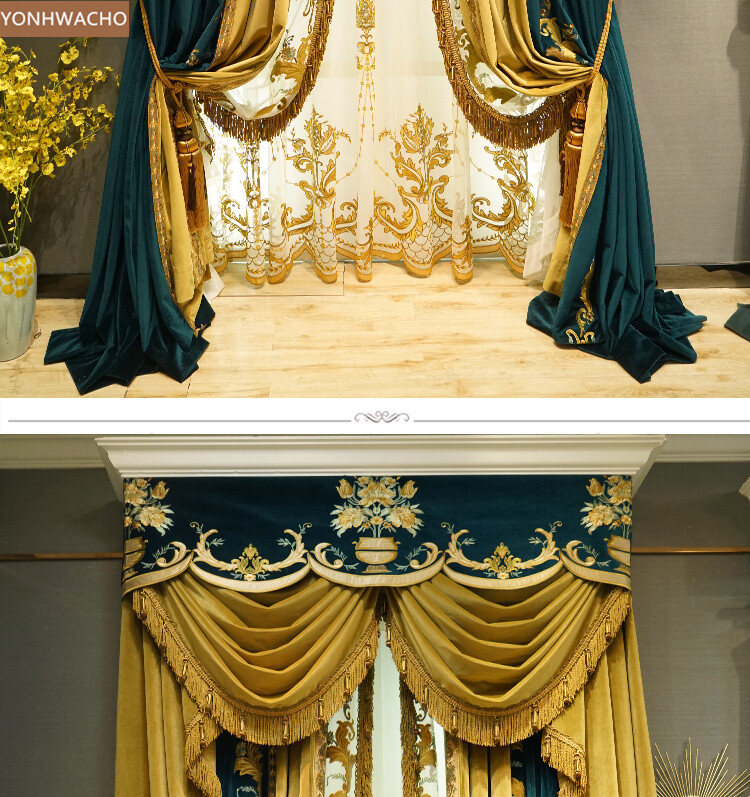 high-grade embroidery thick velvet cloth blackout curtain valance drape C407