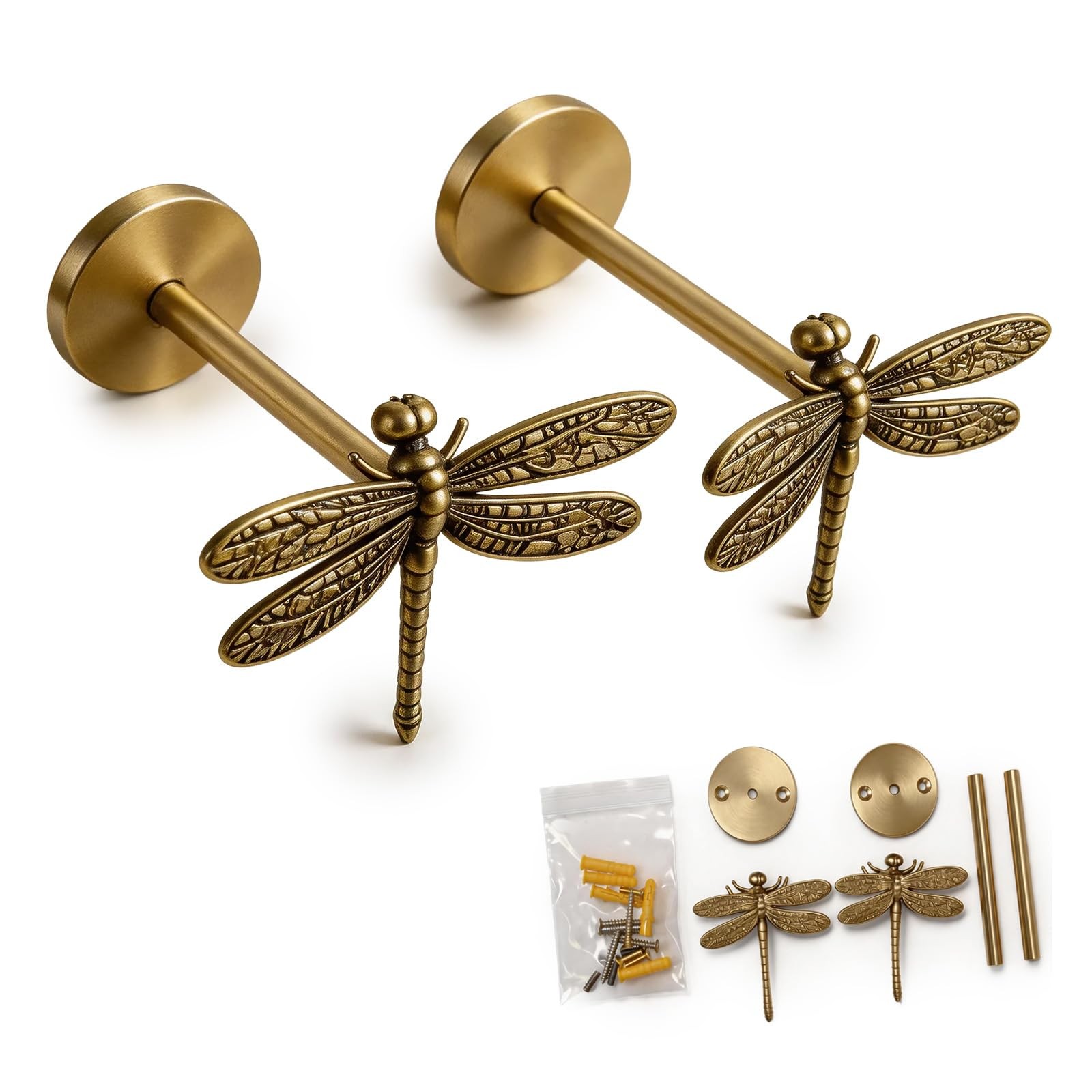 2 Pack Brass Dragonfly Curtain Holdbacks, Decorative Curtain Tiebacks Wall Mo…