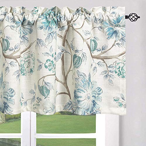 Kitchen Valances for Windows, Rod Pocket 52″W x 18″L (Pack of 1) Flowers_blue