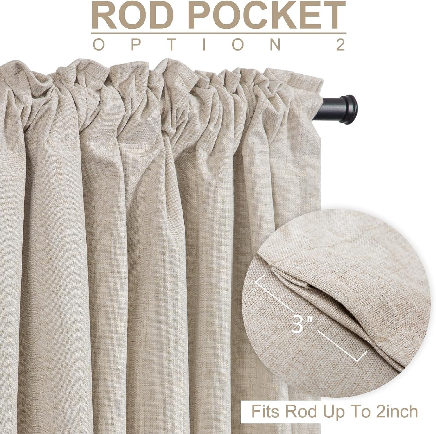 100% Blackout Curtains Linen 2 Panels 50”W x 84”L Thermal Insulated CREAM Pocket