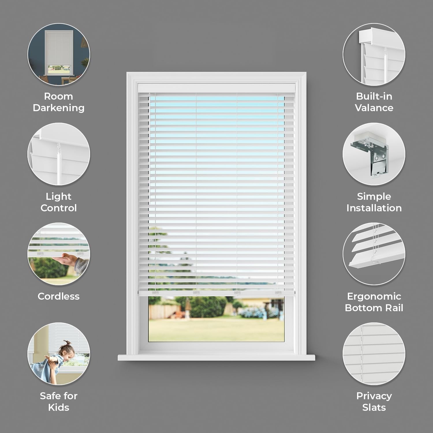 Faux Wood Window Blinds 34×64 Cordless Room Darkening Indoor Venetian