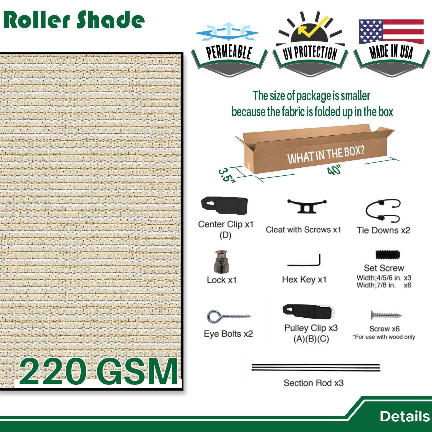 Roller up Shades Curtain Patio Deck Porch Pergola Balcony Backyard Outdoor-4FT