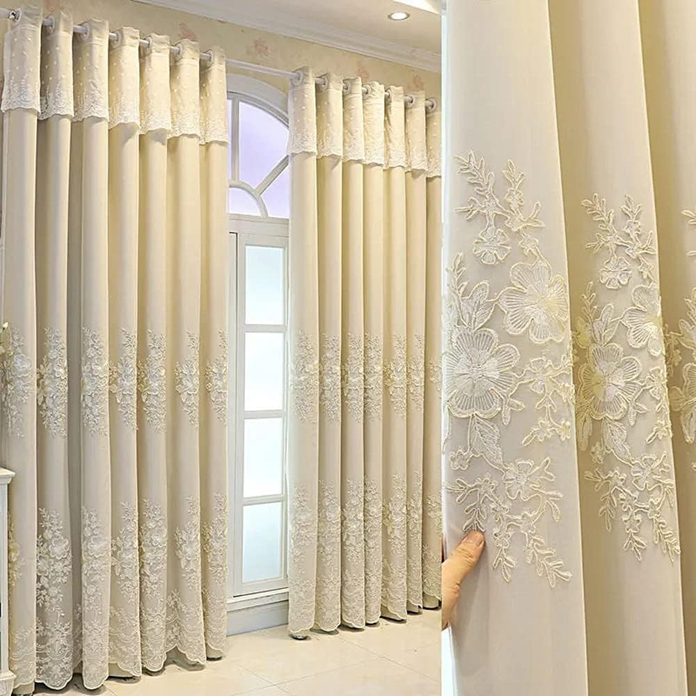 1 Pair European Double Layer Curtains Luxury Flower Embroidered Curtains for Liv
