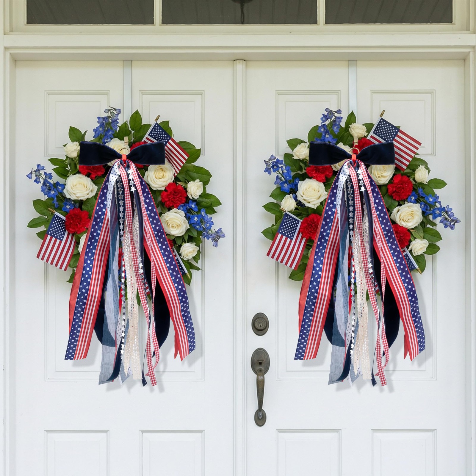 2 PCS Patriotic Assorted Ribbon Bow For Wreath 30×20 Inch Red White Blue