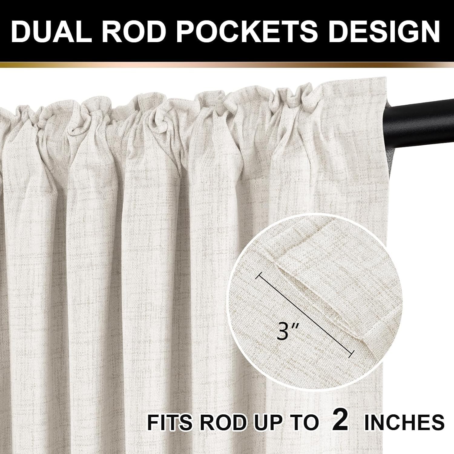 100% Blackout Shield Linen Blackout Curtains 84 Inches Long 2 Panels Set, Clip