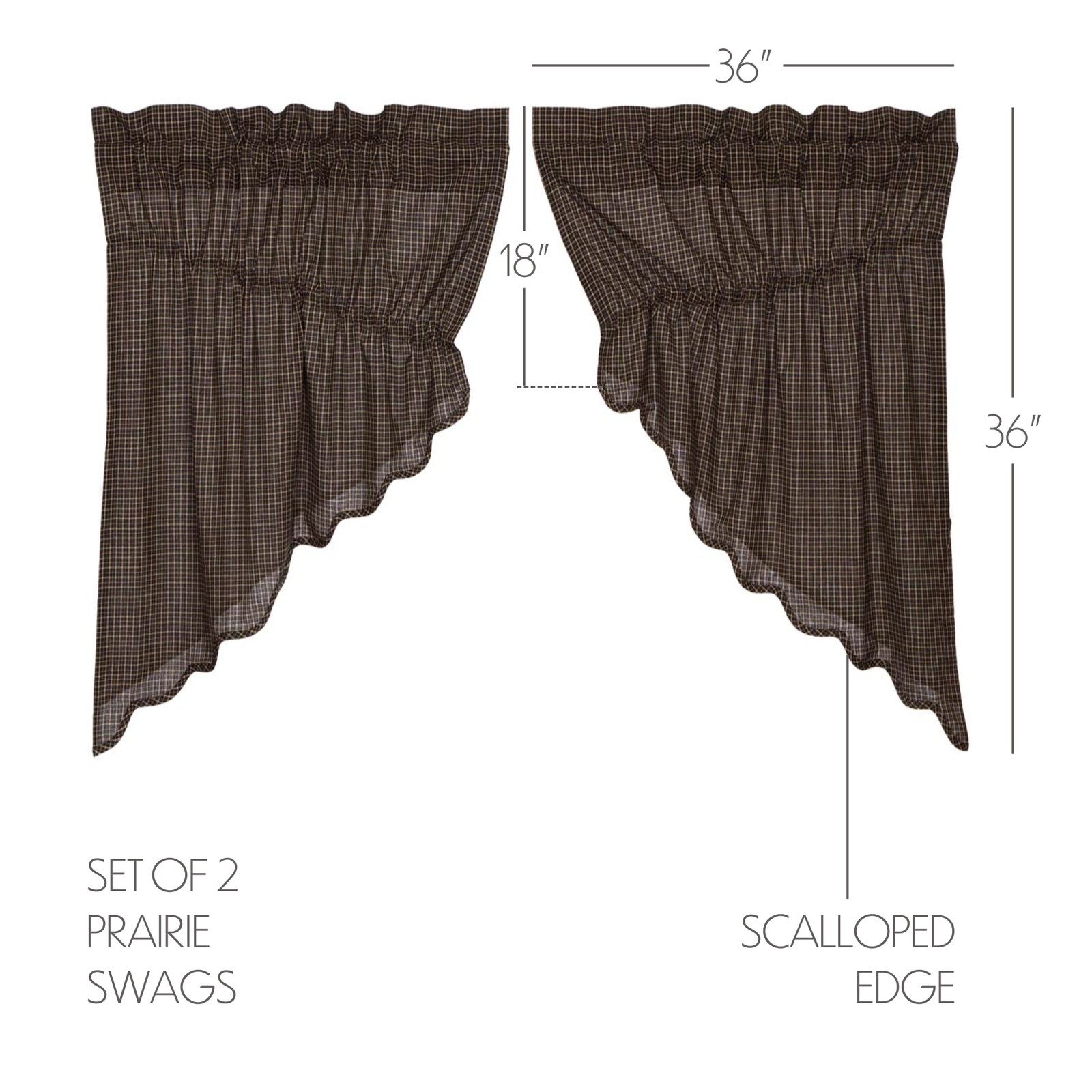 Kettle Grove Black Plaid Set (2 Prairie Swag 36×18 ; 2 Tier 24×36) VHC Brands