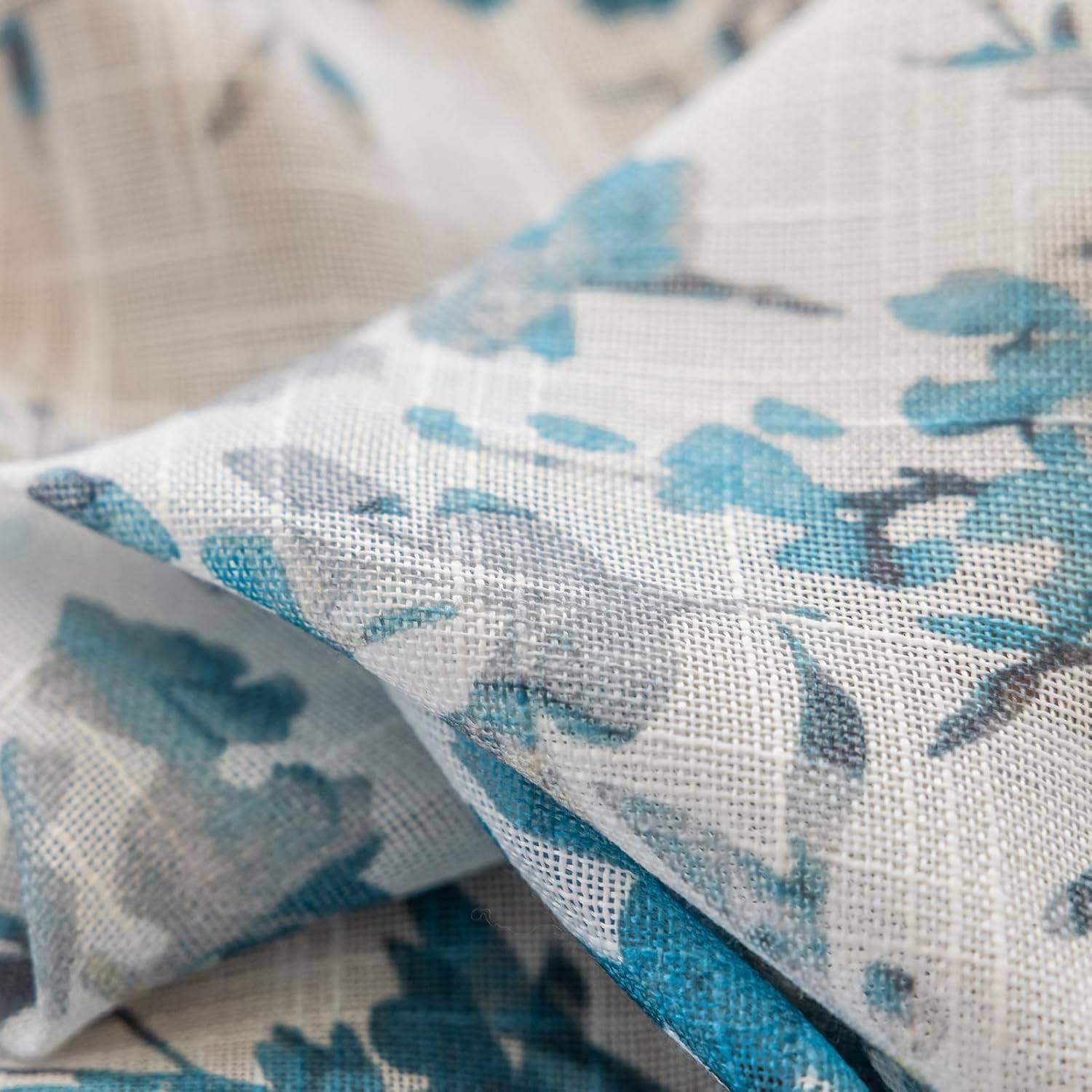 Blue Leaf Boho Linen Textured Sheer Curtains – Elegant Light-Filtering Window…