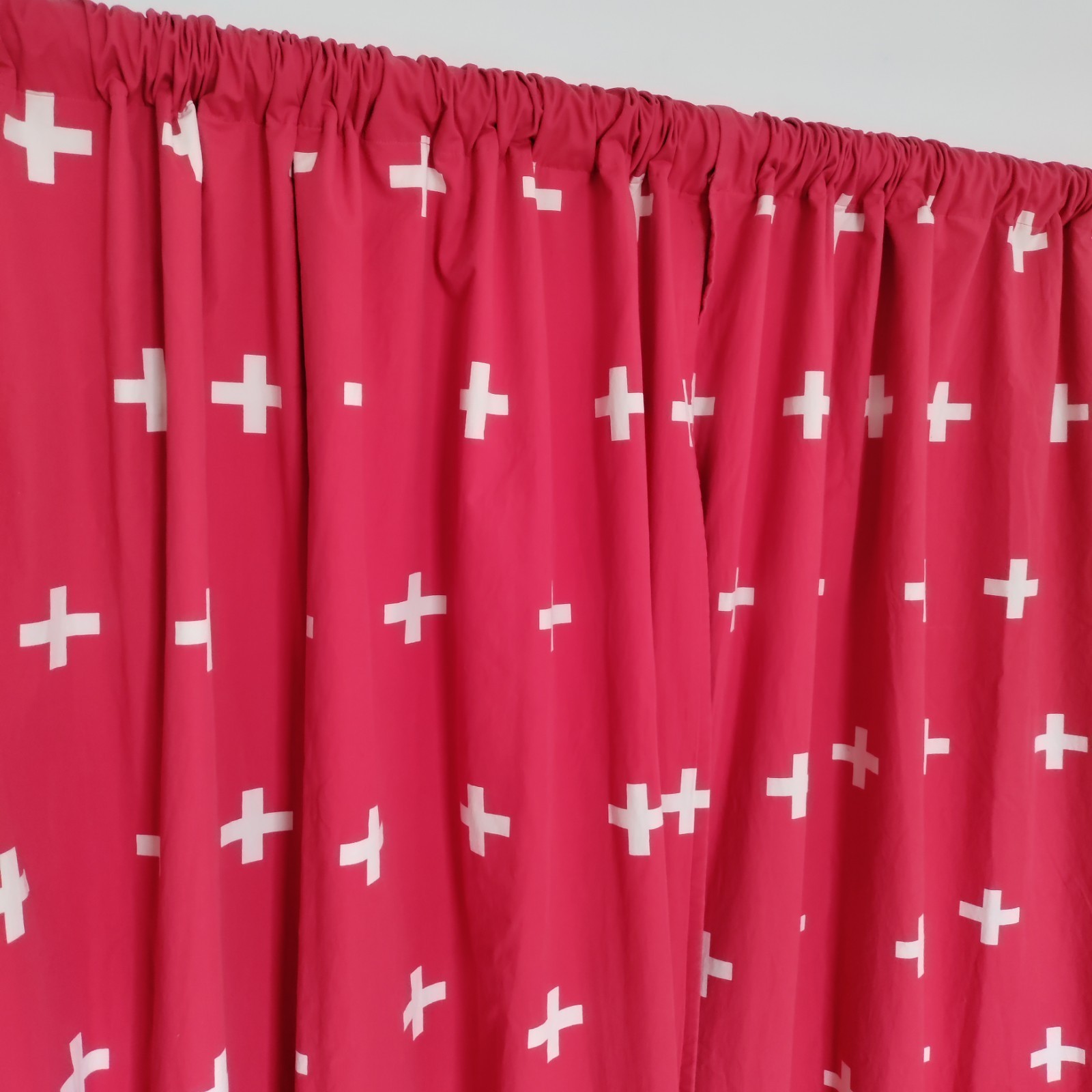 Red & White Cross Curtains 45×96″ Lined Heavyweight Blackout Drapes Dual Header
