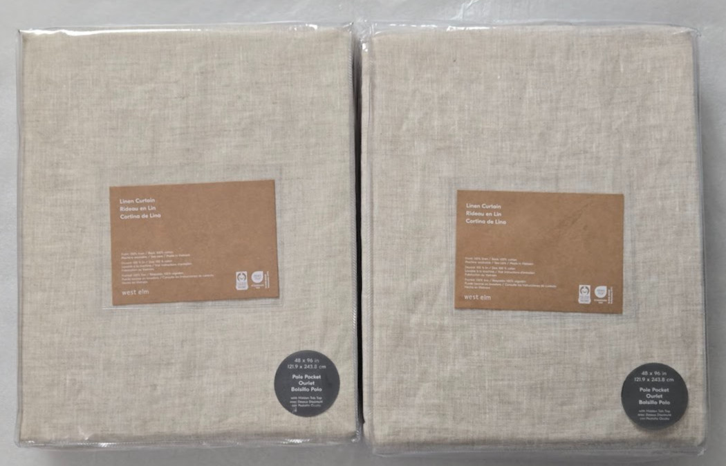 Elm West Pole Pocket Linen Cotton Lined 2-Curtains 48″ x 96″ Natural Flax