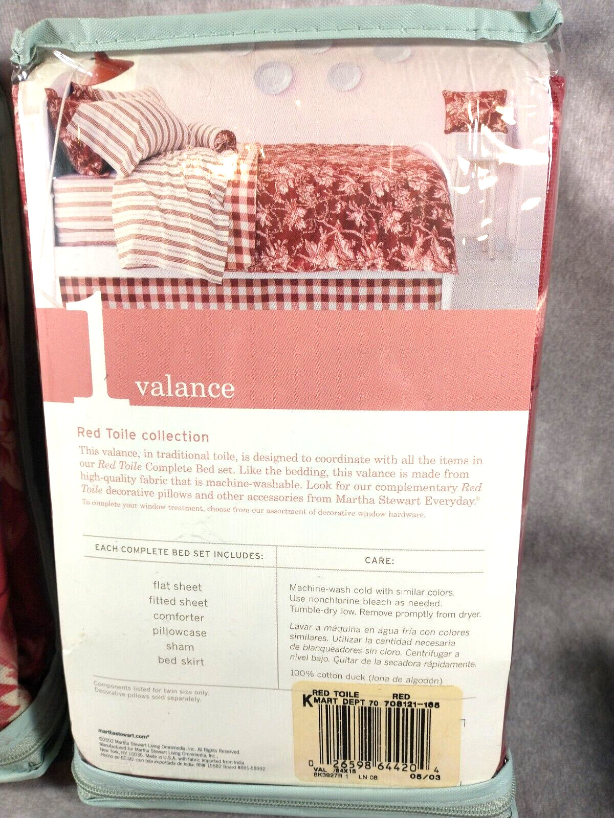 2 New 2002 Martha Stewart French Toile Red White Floral Blouson Valance 18X84