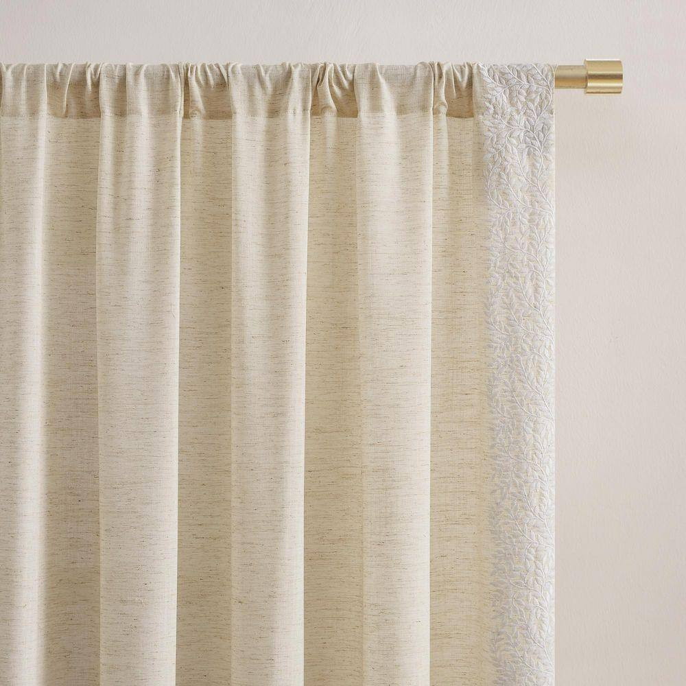 Emily Leaves Neutral Faux Linen 52 In. W X 84 In. L Rod Pocket Light Filtering C