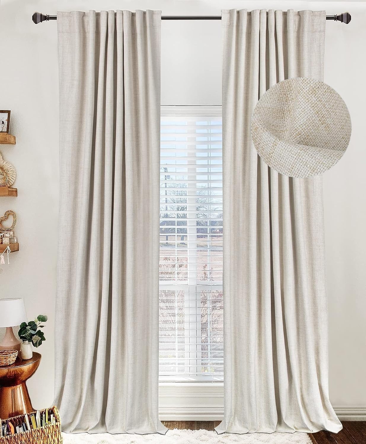 100% Blackout Curtains Linen 2 Panels 50”W x 84”L Thermal Insulated CREAM Pocket