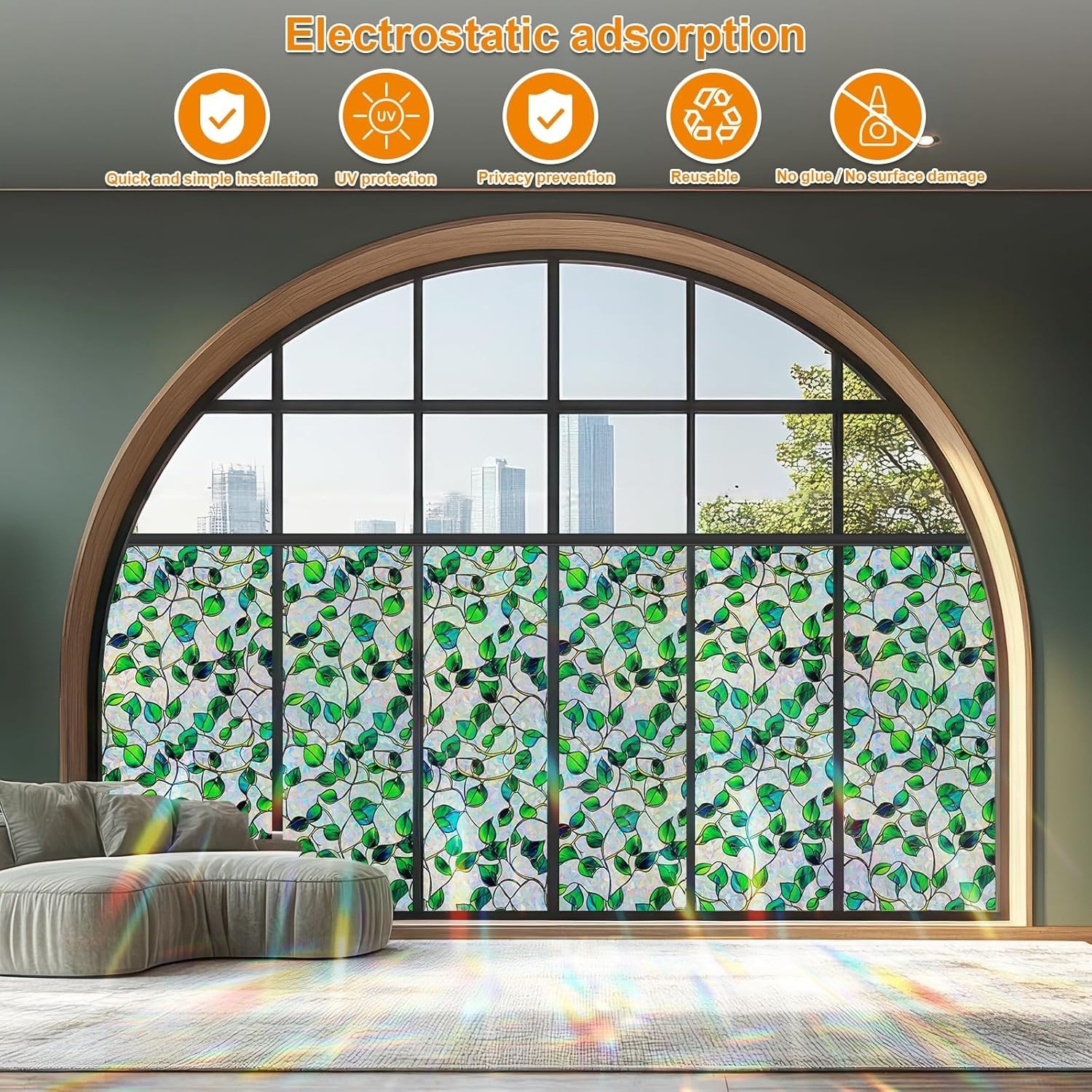 Rainbow Window Privacy Film,Heat Control,UV Blocking,Anti-Glare 78.5″L x 17.5″W