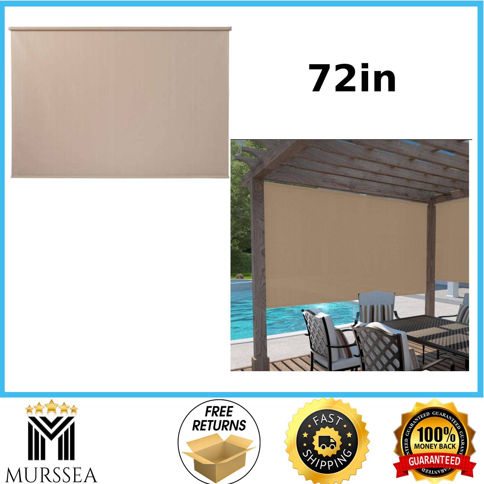 Coolaroo – Cordless Spring Operated Exterior Roller Shade – 72 in. W x72 in