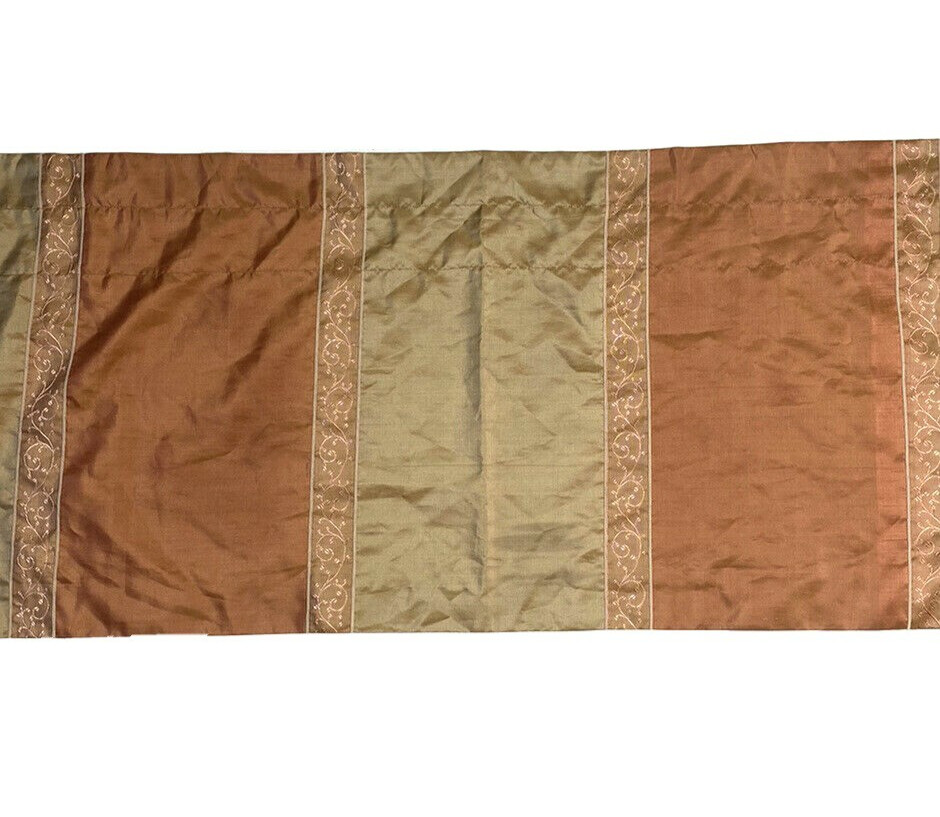 2 Faux Silk Valances Orange Brown Stripe Curtains Satin Print Pair Short