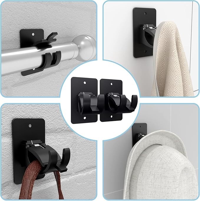 4 Pieces Universal Plastic Self Adhesive Curtain Rod Bracket No Drill for Home