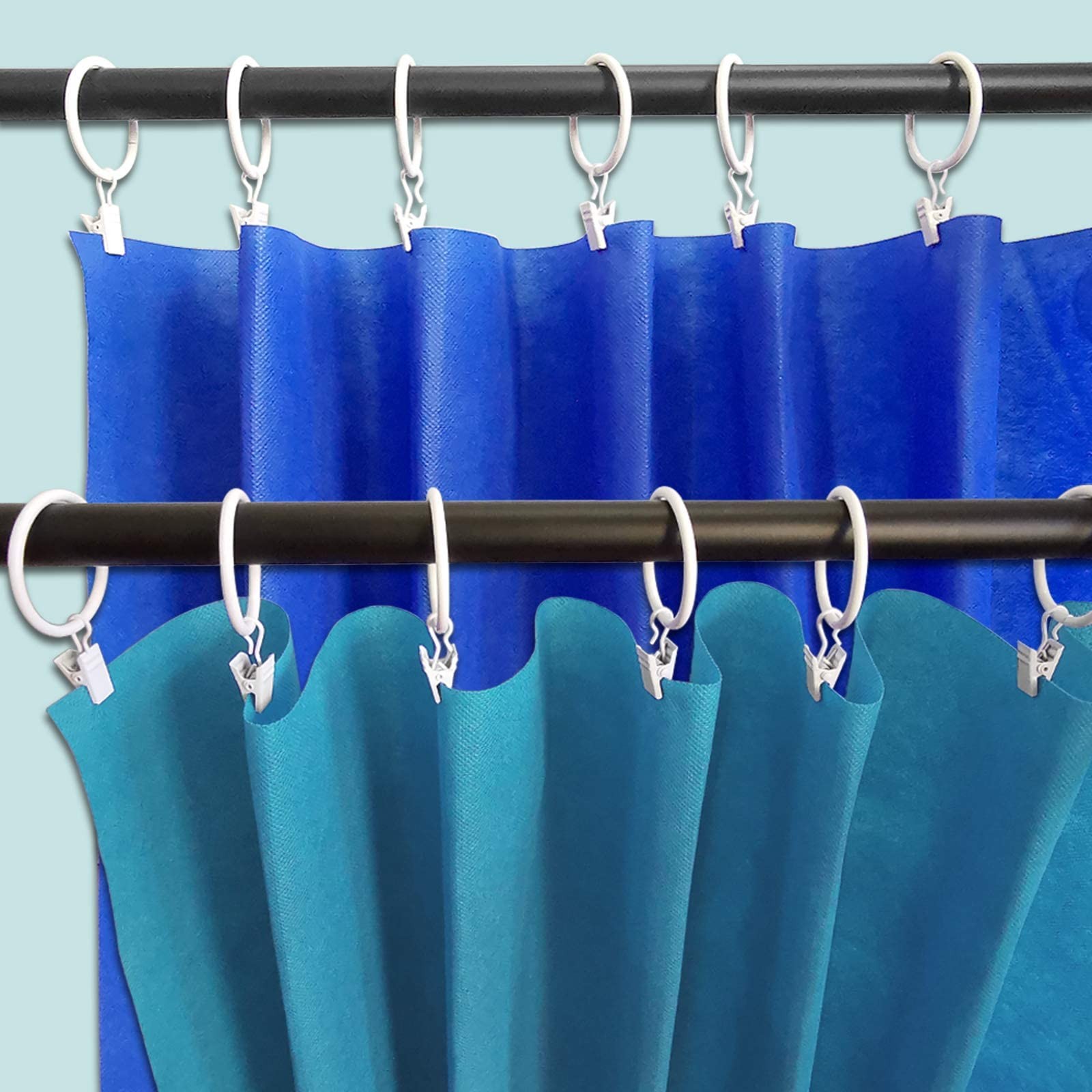 Curtain Rod Clips With Rings, Decorative Metal Hooks, 40 Pack, White