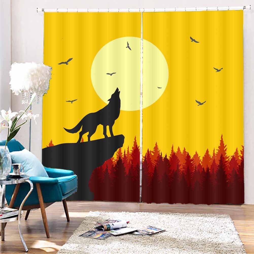 Wolf Howls The Sunrise 3D Blockout Photo Print Curtain Fabric Curtains Window