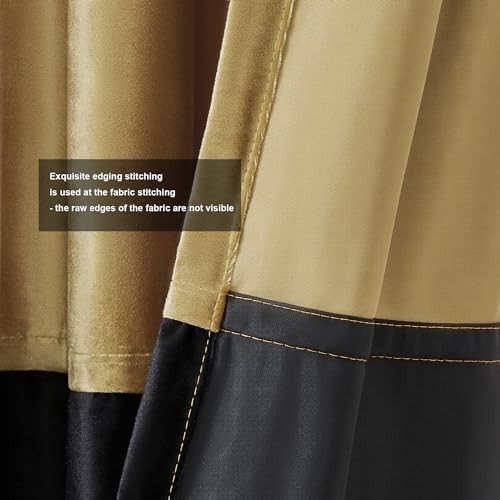 Velvet Curtains 84 inches Long for Living 52″W x 84″L (Pack of 2) Gold & Black