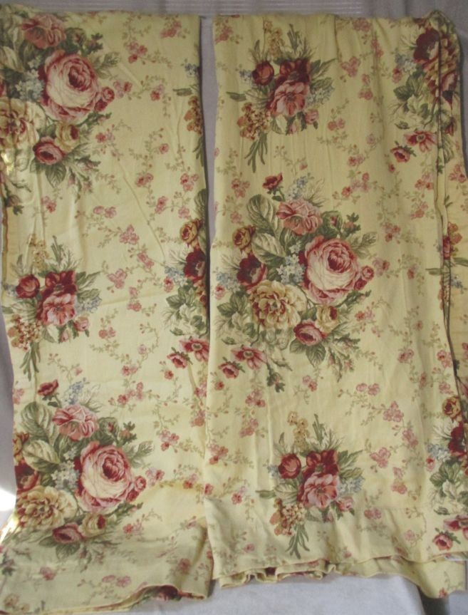 Vintage WAVERLY Floral Curtain Panels Set 51 X 80 Tan Cottage Core 100% Cotton