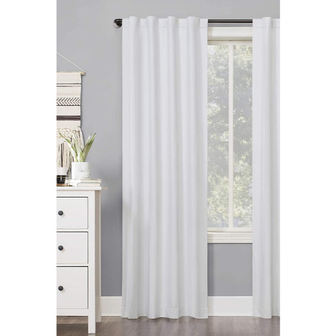 Blackout window curtain panel 40″W x 96″ L white thermal lined back tab
