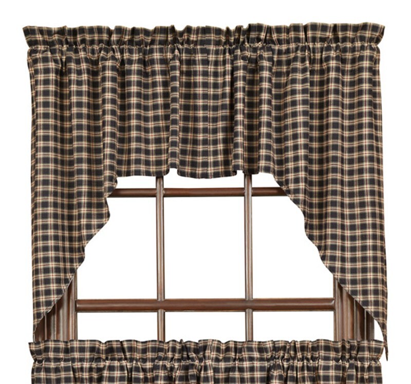 Window Swag Tan Plaid Black Red 72 x 36 inch Curtain Victorian Heart